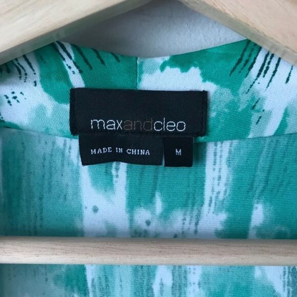 Max & Cleo Sleeveless Dress Print Green Belt M - Picture 3 of 3